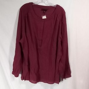 Lane Bryant Maroon Quarter Button Long Sleeve Top Size 22 NWT